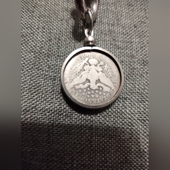 1916 Silver US Barber Half Dollar Coin in Bezel Pendant on Silver Tone Chain - Picture 3 of 3